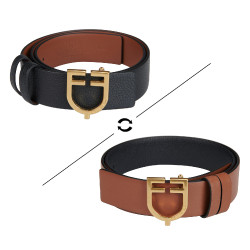 Cinto de couro liso reversível com fivela com logotipo Equestro