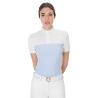Polo ajustado em tecido técnico e mesh de manga curta feminino Equestro Azul céu Polo ajustado em tecido técnico e mesh de manga curta feminino Equestro Azul céu