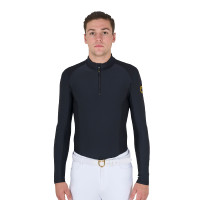 Polo de treino ajustado de mangas compridas masculino Equestro Preto Polo de treino ajustado de mangas compridas masculino Equestro Preto