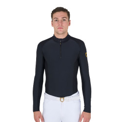 Polo de treino ajustado de mangas compridas masculino Equestro Preto