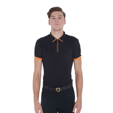 Polo de treino masculino com zíper e detalhes contrastantes Equestro Polo de treino masculino com zíper e detalhes contrastantes Equestro