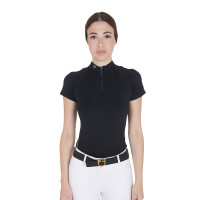 Polo de treino técnico ajustado com zíper feminino Equestro Preto Polo de treino técnico ajustado com zíper feminino Equestro Preto