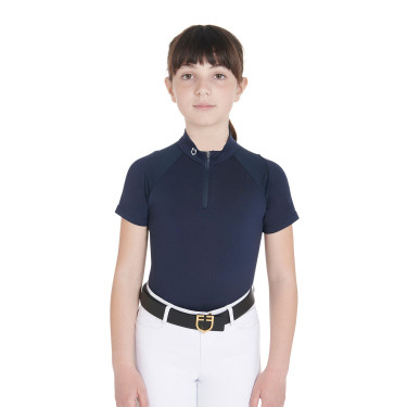 Polo de treino técnico de mangas curtas infantil com fecho éclair Equestro Blazer marinho Azul-marinho