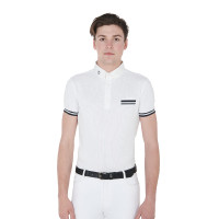 Polo de competición ajustado de manga corta para hombre con inserciones negras Garen Equestro Branco