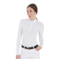 Pólo de competição ajustado de manga comprida feminino Artemis Equestro Branco