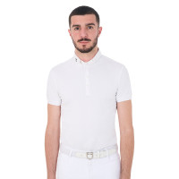 Polo de competição masculino de manga curta em tecido técnico respirável Hunt Equestro Branco Polo de competição masculino de manga curta em tecido técnico respirável Hunt Equestro Branco