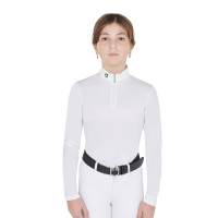 Pólo de competição feminino anti-UV ajustado de mangas compridas com fecho de correr Anahid Equestro Branco