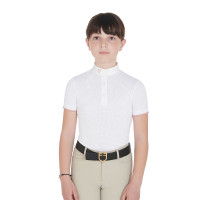 Pólo de concurso respirável feminino cintado de mangas curtas Clara Equestro Branco
