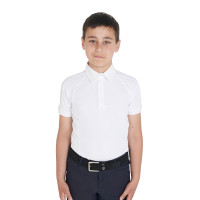 Polo de competição masculino ajustado de mangas curtas com 4 botões Equestro Branco