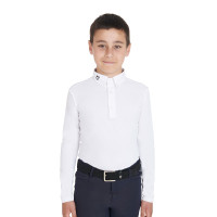 Pólo de concurso masculino ajustado de mangas compridas com 3 botões Avetis Equestro Branco