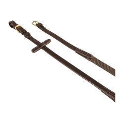 Rendas em couro italiano e borracha 1,9 cm Kris com fivelas de latão Equestro Castanho escuro Rendas em couro italiano e borracha 1,9 cm Kris com fivelas de latão Equestro Castanho escuro