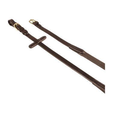 Rendas em couro italiano e borracha 1,9 cm Kris com fivelas de latão Equestro Castanho escuro Rendas em couro italiano e borracha 1,9 cm Kris com fivelas de latão Equestro Castanho escuro