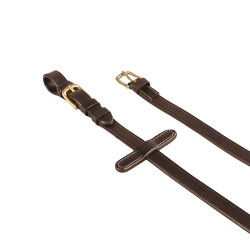 Rendas em couro italiano e borracha 1,9 cm Kris com fivelas de latão Equestro Castanho escuro Rendas em couro italiano e borracha 1,9 cm Kris com fivelas de latão Equestro Castanho escuro