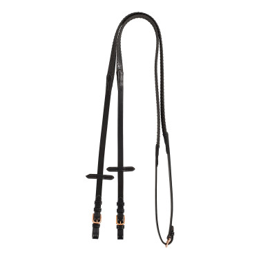 Rendas de couro e borracha Kris com fivelas em ouro rosa Equestro Rendas de couro e borracha Kris com fivelas em ouro rosa Equestro