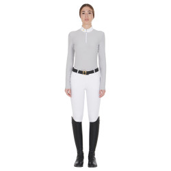 Langarm-Poloshirt aus technischem Fleecestoff Damen Warm+ Equestro Cinzento