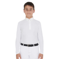 Polo de mangas compridas para menino em tecido técnico polar Warm+ Equestro Branco