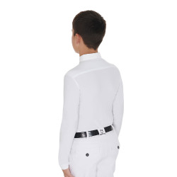 Polo de mangas compridas para menino em tecido técnico polar Warm+ Equestro Branco