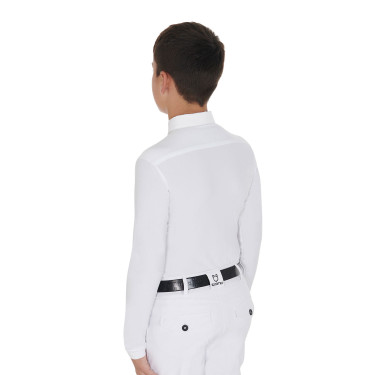 Polo de mangas compridas para menino em tecido técnico polar Warm+ Equestro Branco
