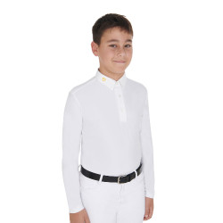 Polo de mangas compridas para menino em tecido técnico polar Warm+ Equestro Branco