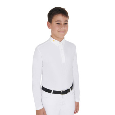Polo de mangas compridas para menino em tecido técnico polar Warm+ Equestro Branco
