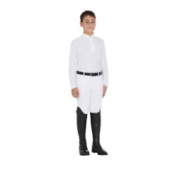 Polo de mangas compridas para menino em tecido técnico polar Warm+ Equestro Branco