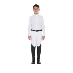 Polo de mangas compridas para menino em tecido técnico polar Warm+ Equestro Branco