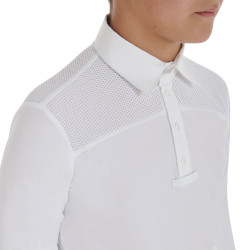 Polo de competição masculino de mangas compridas com botões Equestro Branco / branco