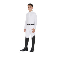 Polo de competição masculino de mangas compridas com botões Equestro Branco / branco
