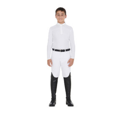 Polo de competição masculino de mangas compridas com botões Equestro Branco / branco