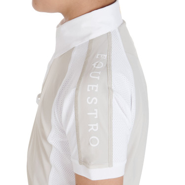Polo de competição masculino ajustado de mangas curtas com 4 botões Equestro Greige Bege