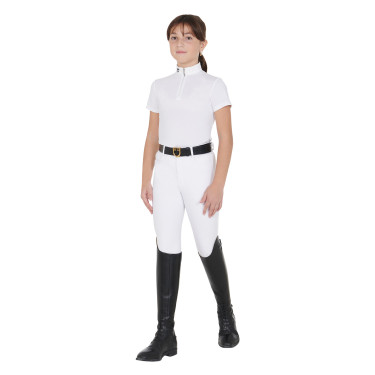 Pólo de competição feminino ajustado de mangas curtas com fecho éclair Lusineh Equestro Pólo de competição feminino ajustado de mangas curtas com fecho éclair Lusineh Equestro