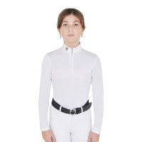 Pólo de competição feminino anti-UV ajustado de mangas compridas com fecho de correr Anahid Equestro Branco