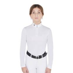 Pólo de competição feminino anti-UV ajustado de mangas compridas com fecho de correr Anahid Equestro Branco