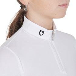 Pólo de competição feminino anti-UV ajustado de mangas compridas com fecho de correr Anahid Equestro Branco