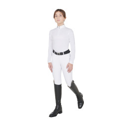 Pólo de competição feminino anti-UV ajustado de mangas compridas com fecho de correr Anahid Equestro Branco