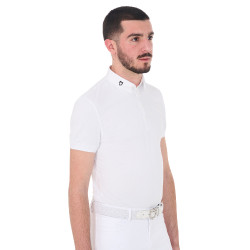 Polo de competição masculino de manga curta em tecido técnico respirável Hunt Equestro Branco