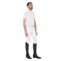 Polo de competição masculino de manga curta em tecido técnico respirável Hunt Equestro Branco