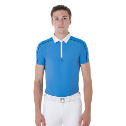 Polo de concurso de manga corta para hombre con cremallera y ribete de malla Equestro Daphne Azul