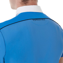Polo de concurso de manga corta para hombre con cremallera y ribete de malla Equestro Daphne Azul