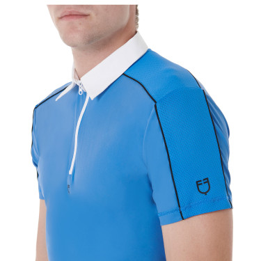 Polo de competição masculino de manga curta com zíper e acabamento em malha Equestro Polo de competição masculino de manga curta com zíper e acabamento em malha Equestro