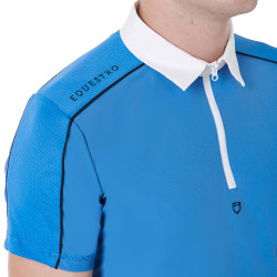 Polo de concurso de manga corta para hombre con cremallera y ribete de malla Equestro Daphne Azul