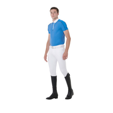 Polo de competição masculino de manga curta com zíper e acabamento em malha Equestro Polo de competição masculino de manga curta com zíper e acabamento em malha Equestro