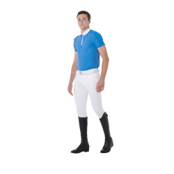 Polo de concurso de manga corta para hombre con cremallera y ribete de malla Equestro Daphne Azul