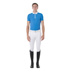 Polo de concurso de manga corta para hombre con cremallera y ribete de malla Equestro Daphne Azul