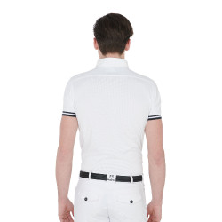 Polo de competición ajustado de manga corta para hombre con inserciones negras Garen Equestro Branco Polo de competición ajustado de manga corta para hombre con inserciones negras Garen Equestro Branco
