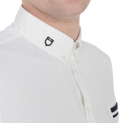 Polo de competición ajustado de manga corta para hombre con inserciones negras Garen Equestro Branco Polo de competición ajustado de manga corta para hombre con inserciones negras Garen Equestro Branco