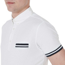 Polo de competición ajustado de manga corta para hombre con inserciones negras Garen Equestro Branco Polo de competición ajustado de manga corta para hombre con inserciones negras Garen Equestro Branco