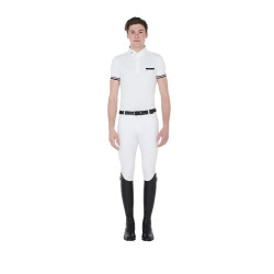 Polo de competición ajustado de manga corta para hombre con inserciones negras Garen Equestro Branco Polo de competición ajustado de manga corta para hombre con inserciones negras Garen Equestro Branco