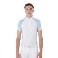 Polo de competição ajustado de mangas curtas masculino com 4 botões Equestro Azul céu