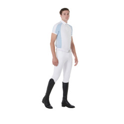 Polo de competição ajustado de mangas curtas masculino com 4 botões Equestro Azul céu Polo de competição ajustado de mangas curtas masculino com 4 botões Equestro Azul céu